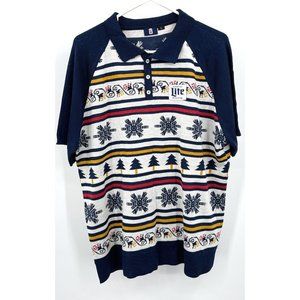 Miller Lite Ugly Christmas Polo‎ Sweater Official Knit Men's XL
